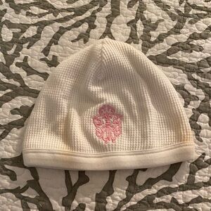 Chrome Hearts logo beanie white with light pink embroidery